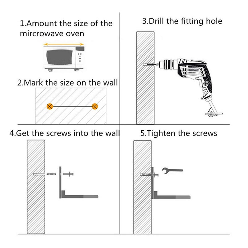 Hovico Universal Stainless Steel Microwave Mount Bracket, Support Frame Steel Foldable Stretch Shelf Rack Microwave Oven Wall Mount Bracket Stainless Silver - Image 2